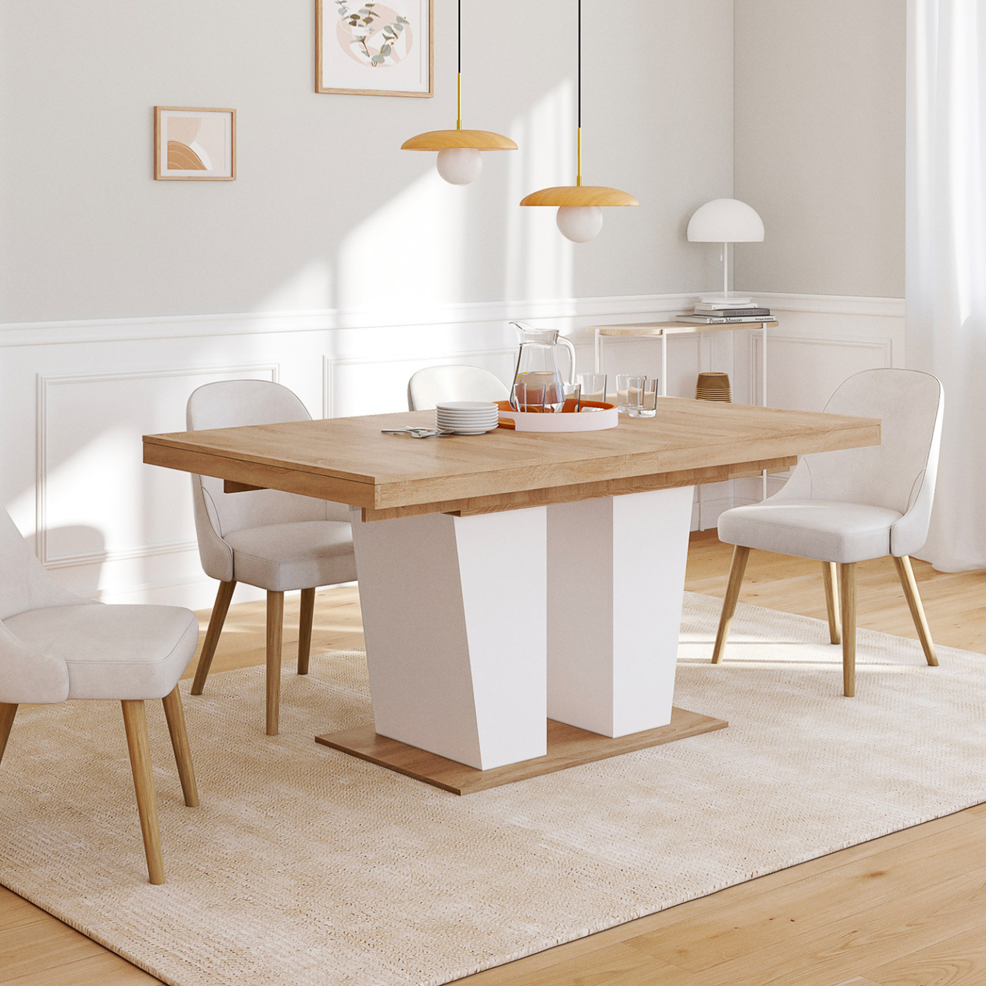 Table 90x60cm Table De Salle à Manger 90x60cm - Pieds Blancs Réglables