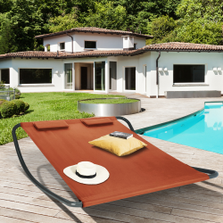 15933 - Lettino 2 posti in tela di terracotta Lit bain de soleil 180 CM avec toile terracotta et structure gris foncé