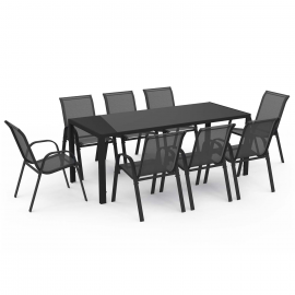 Salon de jardin MADRID table 190 CM et 8 chaises empilables noires