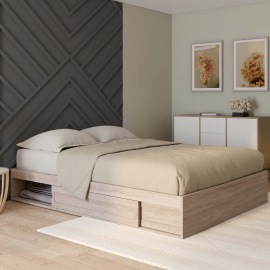 Cadre de lit SALEM avec rangements et sommier 140 x 190 cm hêtre