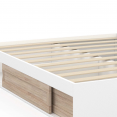 Cadre de lit SALEM avec rangements et sommier 140 x 190 cm blanc et hêtre