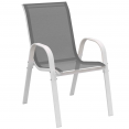 Salon de jardin MADRID table 240 CM et 10 chaises empilables blanc et gris