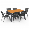 Salon de jardin POLY extensible table 90-180 CM et 6 chaises bois et gris anthracite