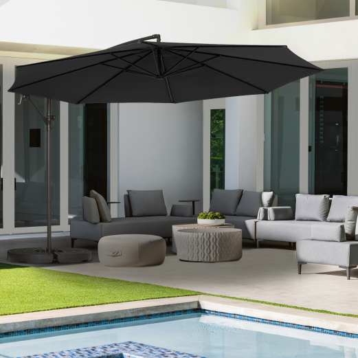 Sombrilla giratoria 360° Ajaccio gris Ø3,5 m con 4 paneles y funda