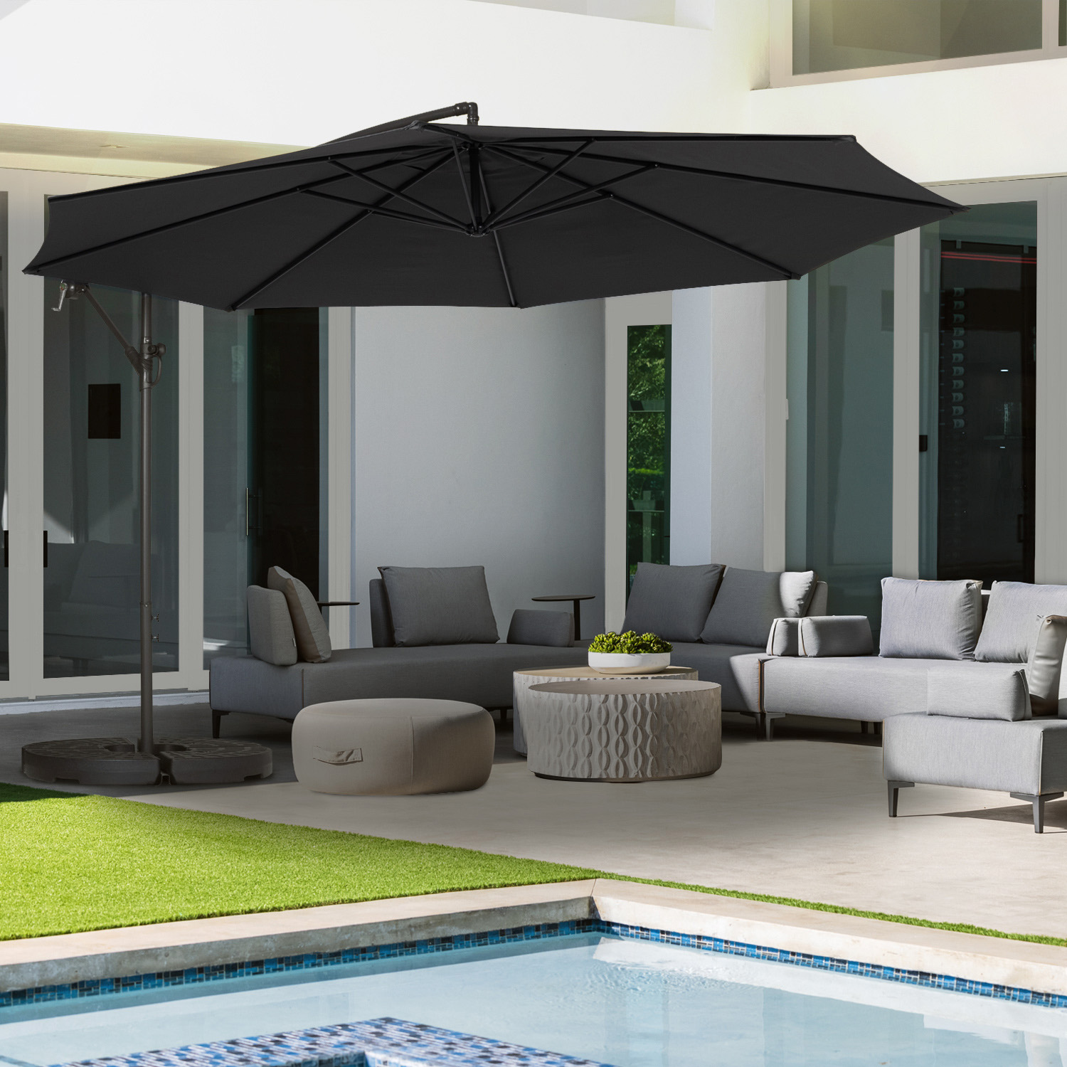 Parasol déporté rotatif 350 cm coloris gris