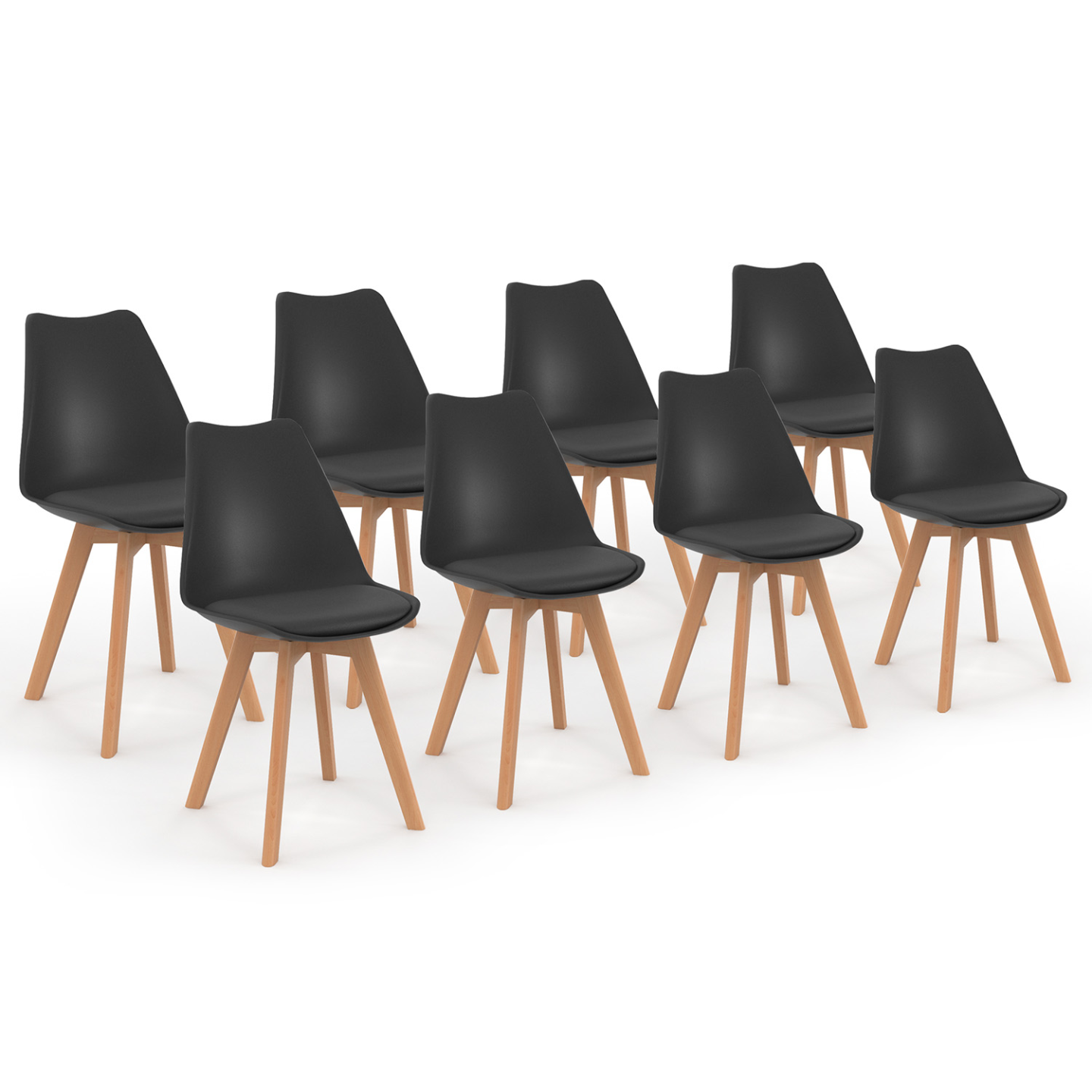 Set Di 8 Sedie Da Pranzo Scandinavian H.J WeDoo - Design Retrò, Gambe In Faggio Grigio - 4