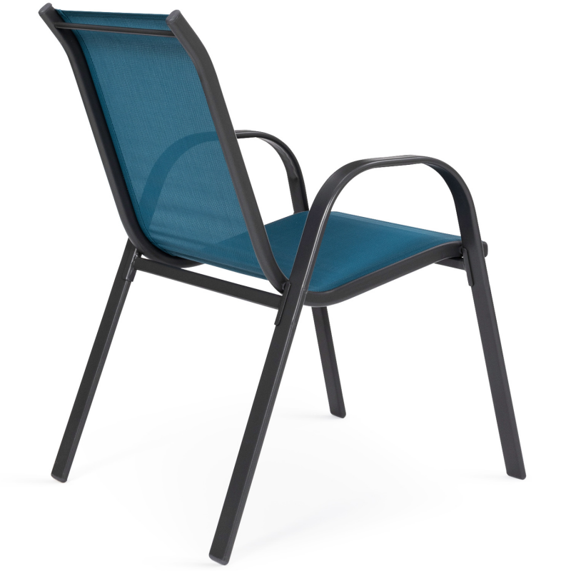 Lot De 6 Chaises De Jardin LYMA Empilables - Métal Gris Anthracite Et Textilène Bleu Canard