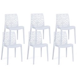 15339 - Chaises nid d'abeille blanc : lot de 6 Lot de 6 chaises de jardin ALYSSA en polypropylène nid d’abeille blanc