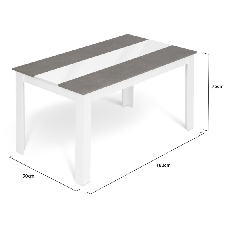 Table à Manger Georgia 8 Personnes 160x90 Cm - Blanc Et Noir, Style Moderne