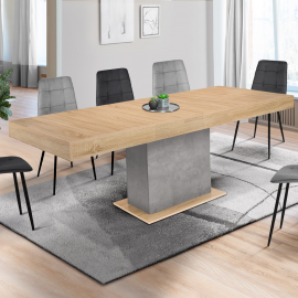 Table à manger extensible rectangle EDEN 6-10 personnes bois et effet béton 160-200 cm