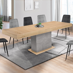 16093 - Tavolo da pranzo allungabile 6-10 persone effetto legno e cemento Table à manger extensible rectangle EDEN 6-10 personnes bois et effet béton 160-200 cm