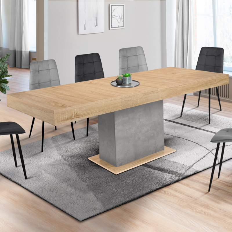 Table à manger bois foncé extensible pied épingle noir - AUSTRIA | ID Market