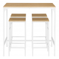 Ensemble table haute de bar DETROIT 100 cm et 4 tabourets bois et métal blanc design industriel