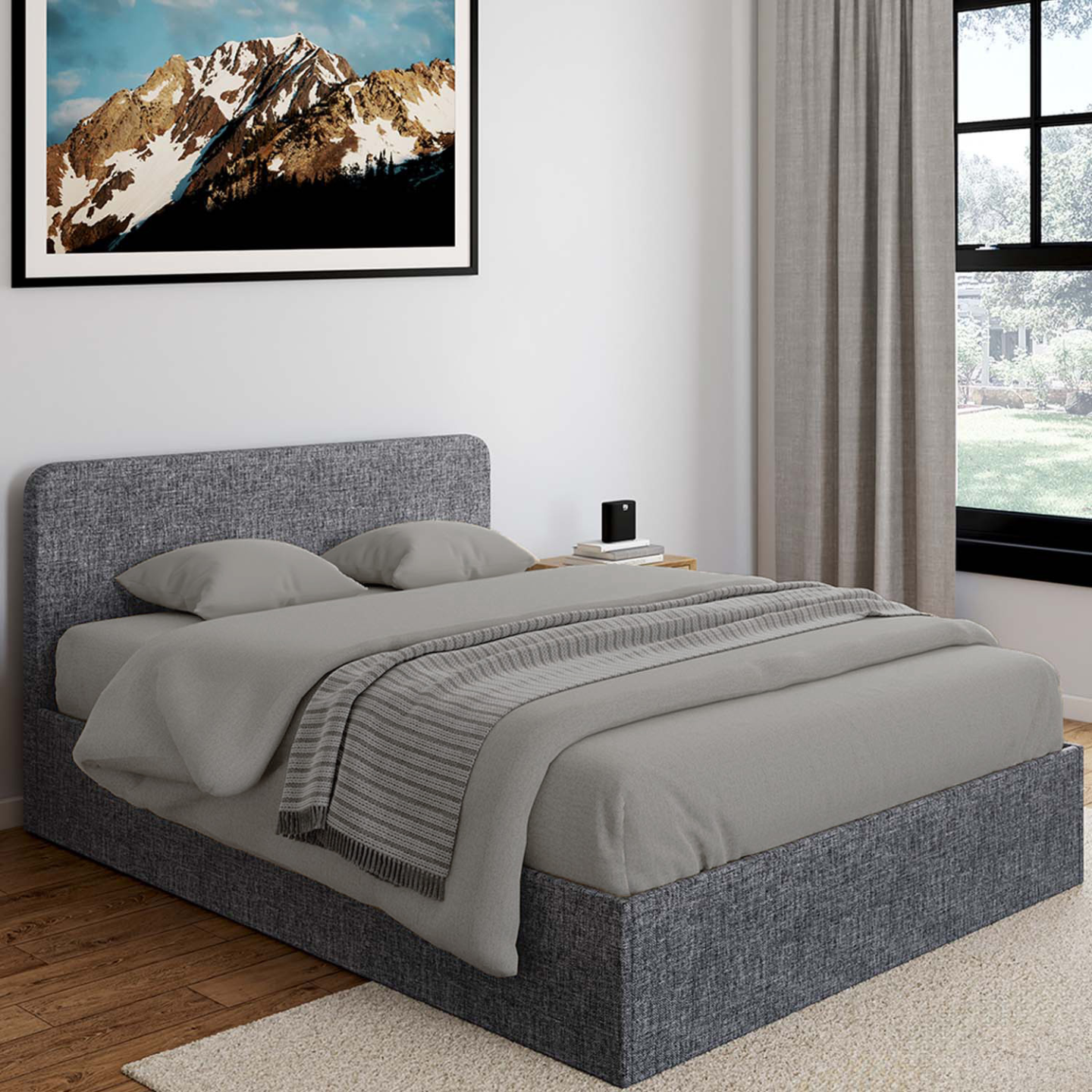 Lit Coffre 140x190 Avec Sommier à Lattes Et LED - Rangement Hydraulique, Multiprise USB, Tête De Lit Capitonnée - Gris Foncé