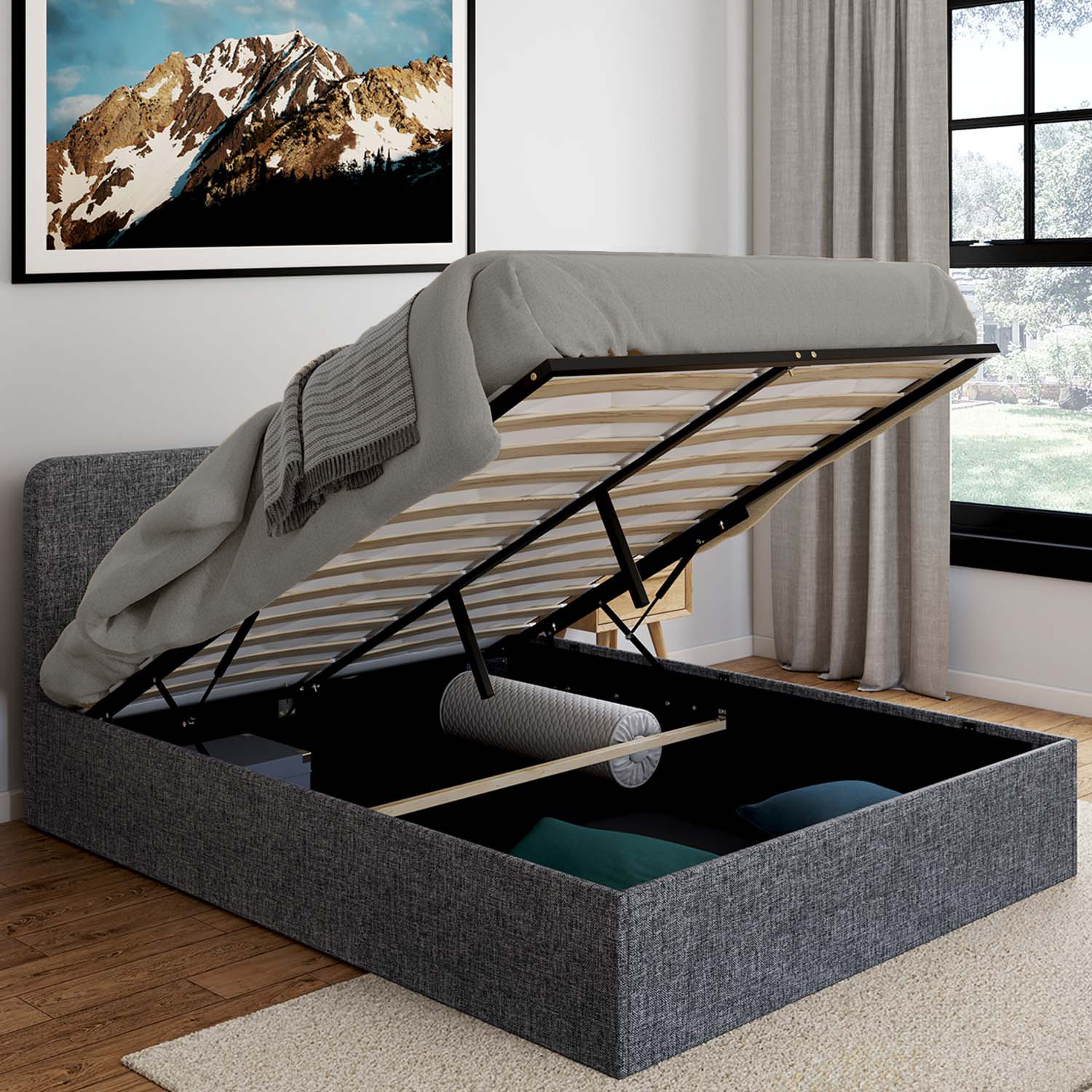 Lit coffre 140x190 cm gris anthracite