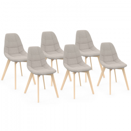 Lot de 6 chaises scandinaves GABY beige en tissu pour salle à manger
