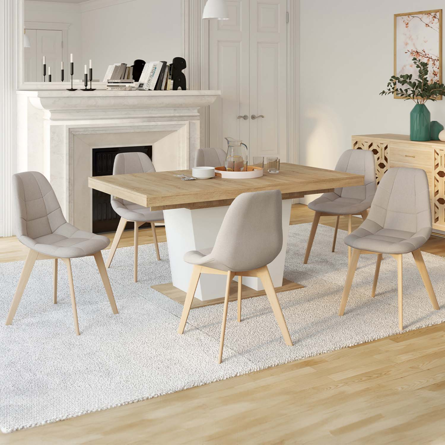 Lot de 4 chaises de salle à manger, chaise beige, design rembourrée en