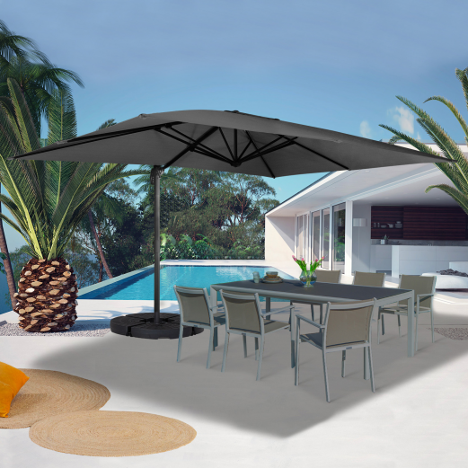 Sombrilla giratoria 360° Calvi gris 3x4 m con 4 paneles y funda