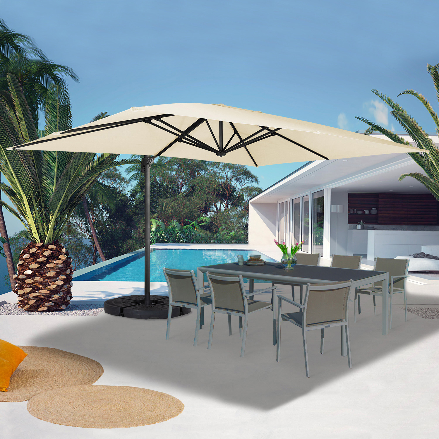 Parasol déporté inclinable 3x4 m rotatif 360 blanc écru