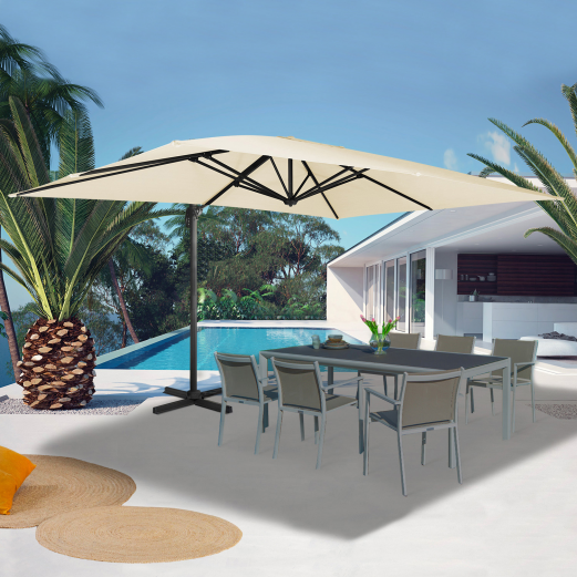 Sombrilla giratoria Offset 360° Calvi ecru 3x4 m con funda