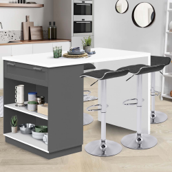 15615 - Isola centrale bianca e grigia da 130 cm per 4 persone Ilot central mange-debout 4 personnes VITO 130 cm gris et plateau blanc