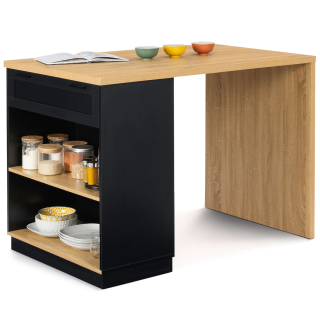 Meuble De Bar Rotatif - Table De Bar Extensible Avec 2 Tiroirs Et 1 Porte Vitree Rangement Ouvert Noir