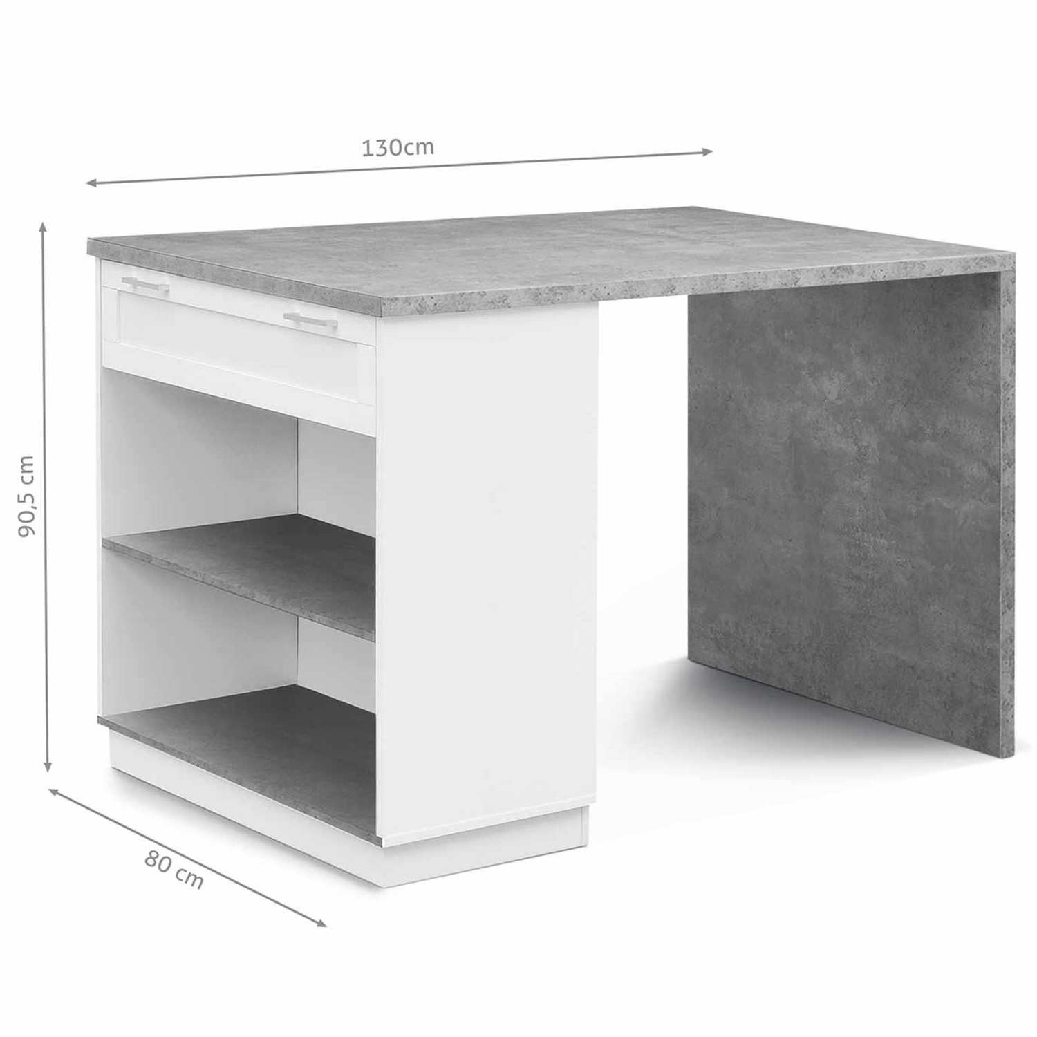 IDMarket Îlot Central Mange-Debout VITO 130 Cm Blanc Marbre Alaska - 4 Personnes