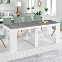 15989 - Consolle allungabile in legno bianco ed effetto cemento per 10 persone Table console extensible ORLANDO 10 personnes 235 cm bois blanc et effet béton
