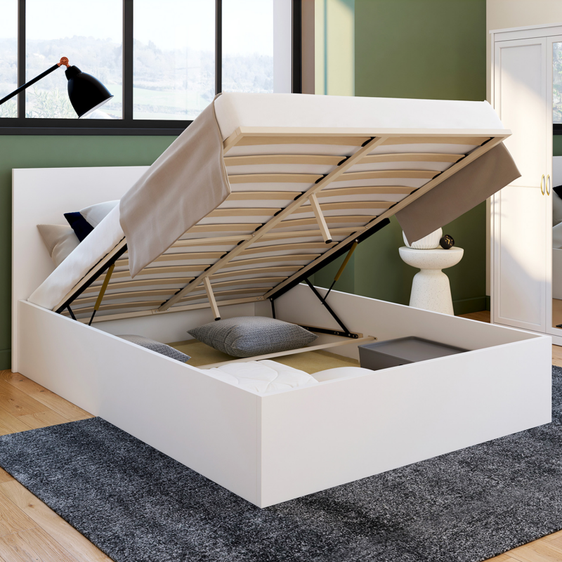 Lit Coffre 140x190 Blanc