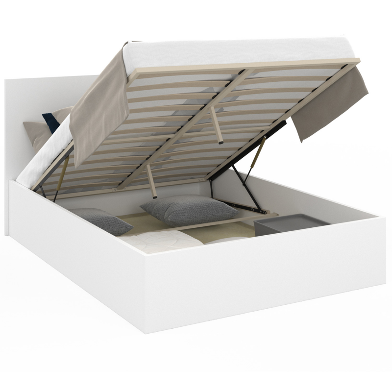 Lit Coffre Bois Blanc 140x190