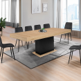 Table à manger extensible rectangle EDEN 10-12 personnes bois et noir 200-250 cm