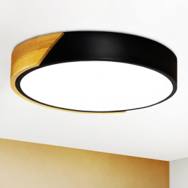 Plafonnier rond avec LED noir et effet bois diamètre 32 cm