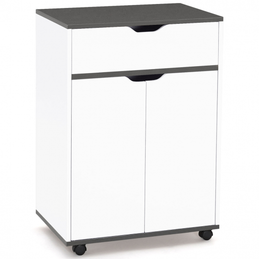 Desserte Roulante De Cuisine COSY IDMarket - Blanc Et Hêtre - Tiroir Et Placard - L.60 X H.85 Cm - Roulettes