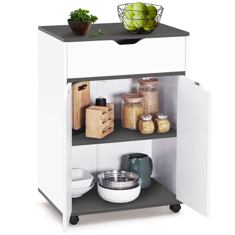 Desserte De Cuisine COSY IDMarket - Blanc/Gris, 60x39.5x85cm, Avec Tiroir Et Roulettes