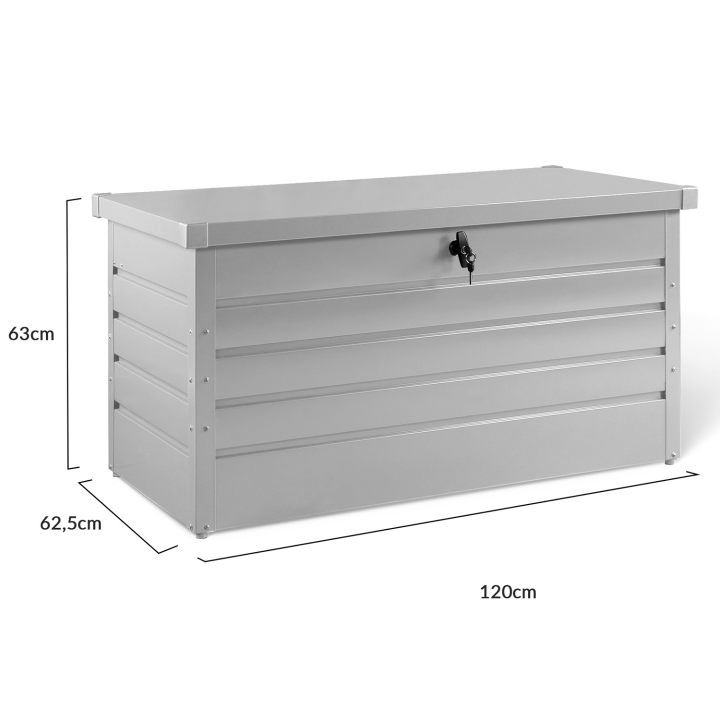 Coffre de rangement en métal gris clair pour jardin 350L verrouillable Coffre de rangement en métal gris clair pour jardin 350L verrouillable