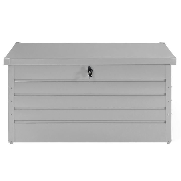 Coffre de rangement en métal gris clair pour jardin 350L verrouillable Coffre de rangement en métal gris clair pour jardin 350L verrouillable