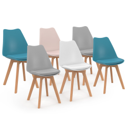 14601 - Sedie scandinave in un mix di colori: rosa, bianco, grigio, blu Lot de 6 chaises scandinaves SARA mix color pastel rose, blanc, gris clair x2, bleu x2
