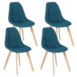 13525 - Set di 4 sedie scandinave in blu anatra Lot de 4 chaises scandinaves GABY bleues en tissu pour salle à manger