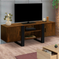 Meuble TV 140 cm PHOENIX 2 portes bois effet vieilli et noir