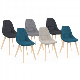 Lot de 6 chaises scandinaves GABY mix color beige, gris clair, bleu canard x2, gris foncé x2 en tissu