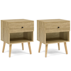 16055 - Comodini color faggio con cassetto: set di 2 Lot de 2 tables de chevet EMMIE 1 tiroir scandinaves hêtre