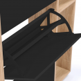 Meuble à chaussures imitation hêtre 3 portes noires avec étagères