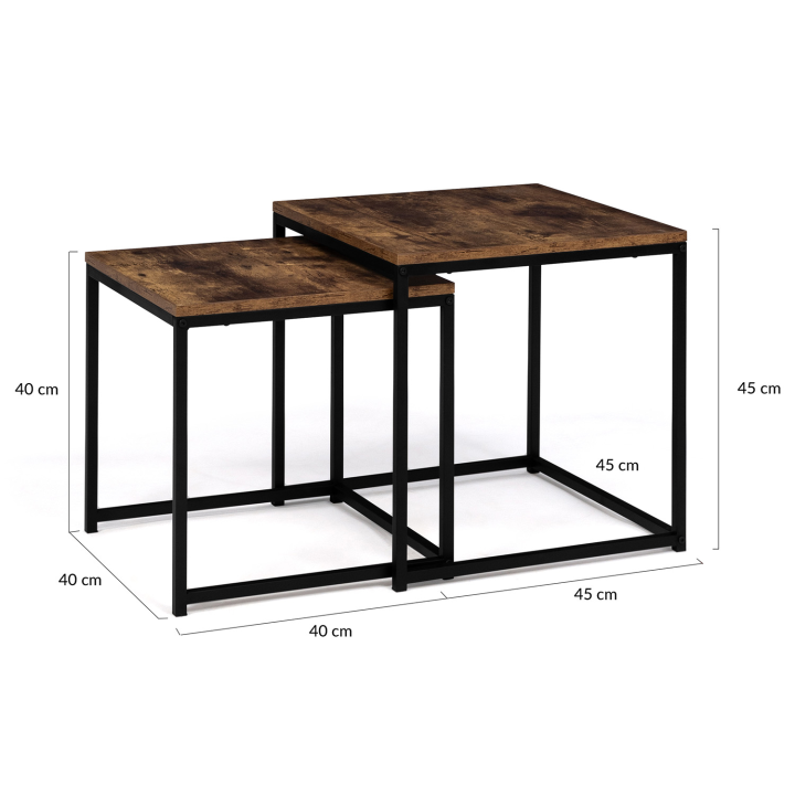 Lot de 2 tables basses gigognes DAYTON 40/45 plateau épais effet vieilli design industriel