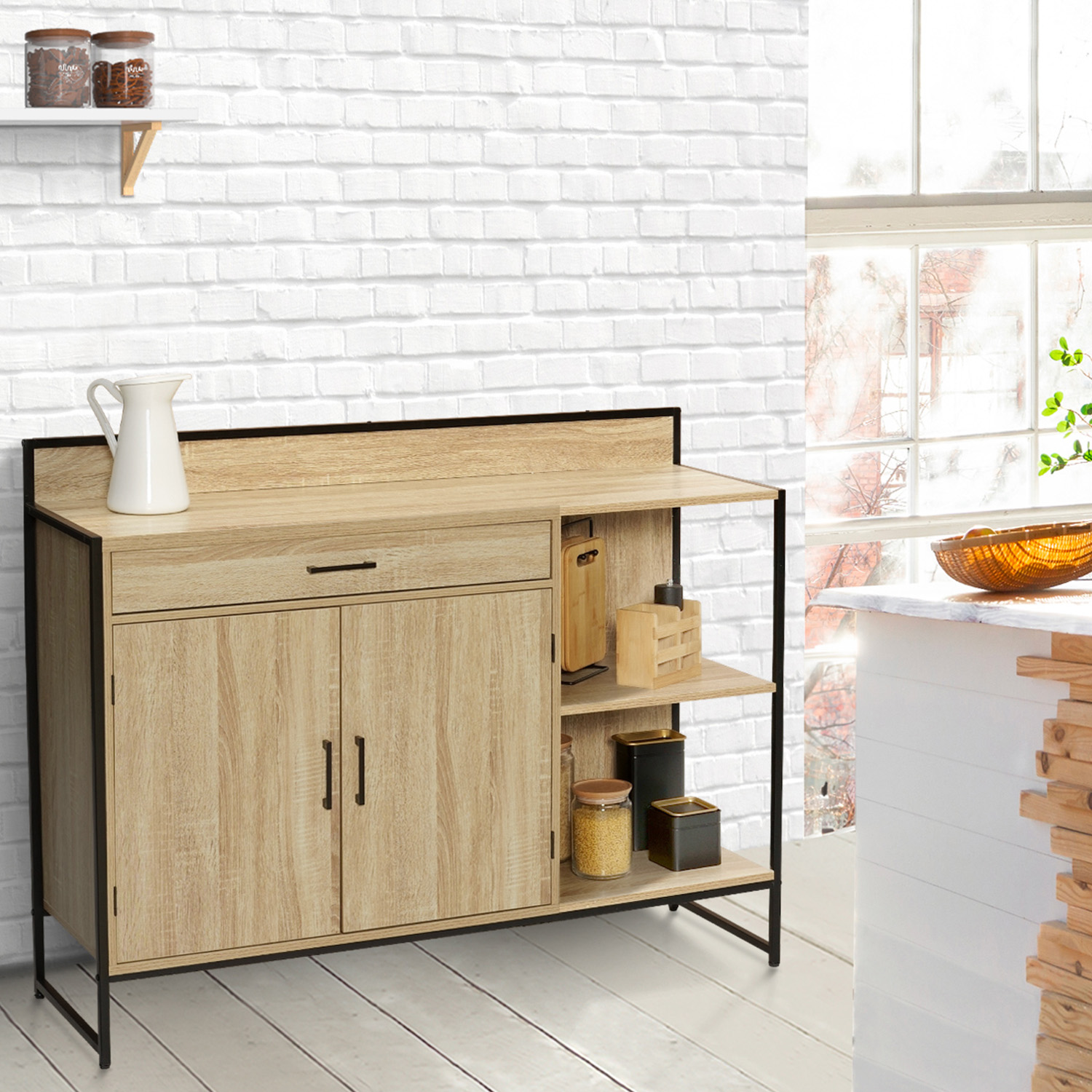 Buffet bas de cuisine industriel avec plan de travail