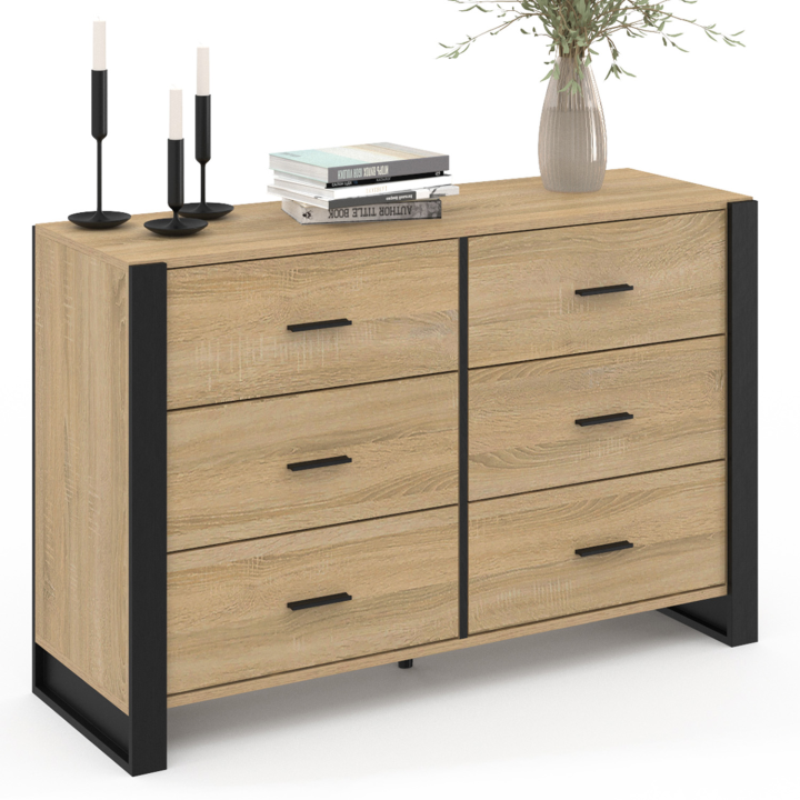 Commode 6 tiroirs ONYX 115 cm bois et noir Commode 6 tiroirs ONYX 115 cm bois et noir