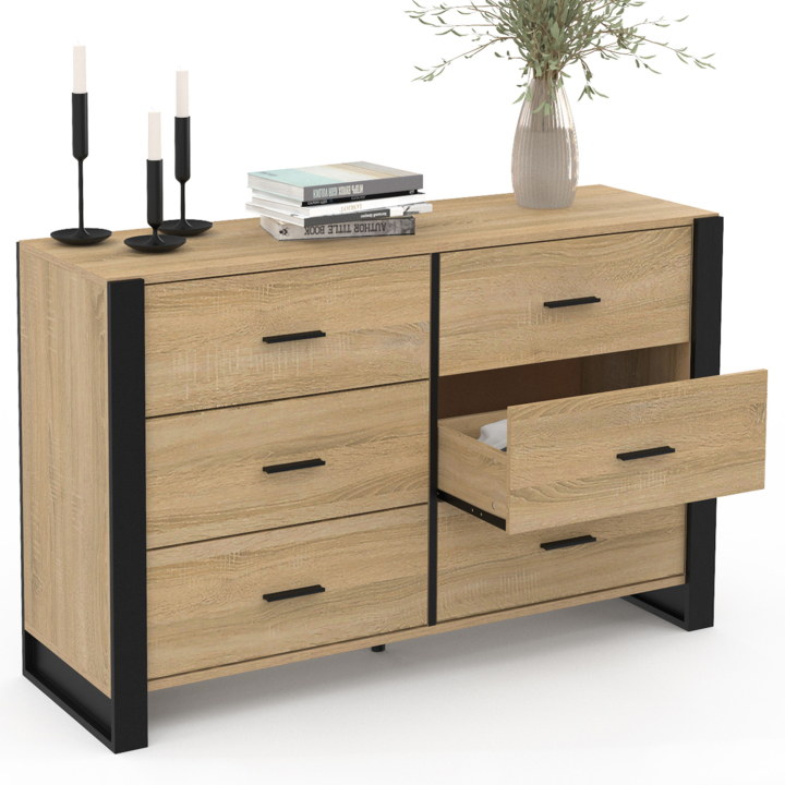 Commode 6 tiroirs ONYX 115 cm bois et noir Commode 6 tiroirs ONYX 115 cm bois et noir