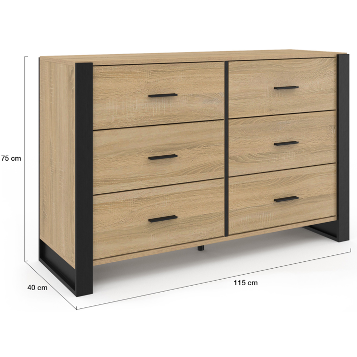 Commode 6 tiroirs ONYX 115 cm bois et noir Commode 6 tiroirs ONYX 115 cm bois et noir