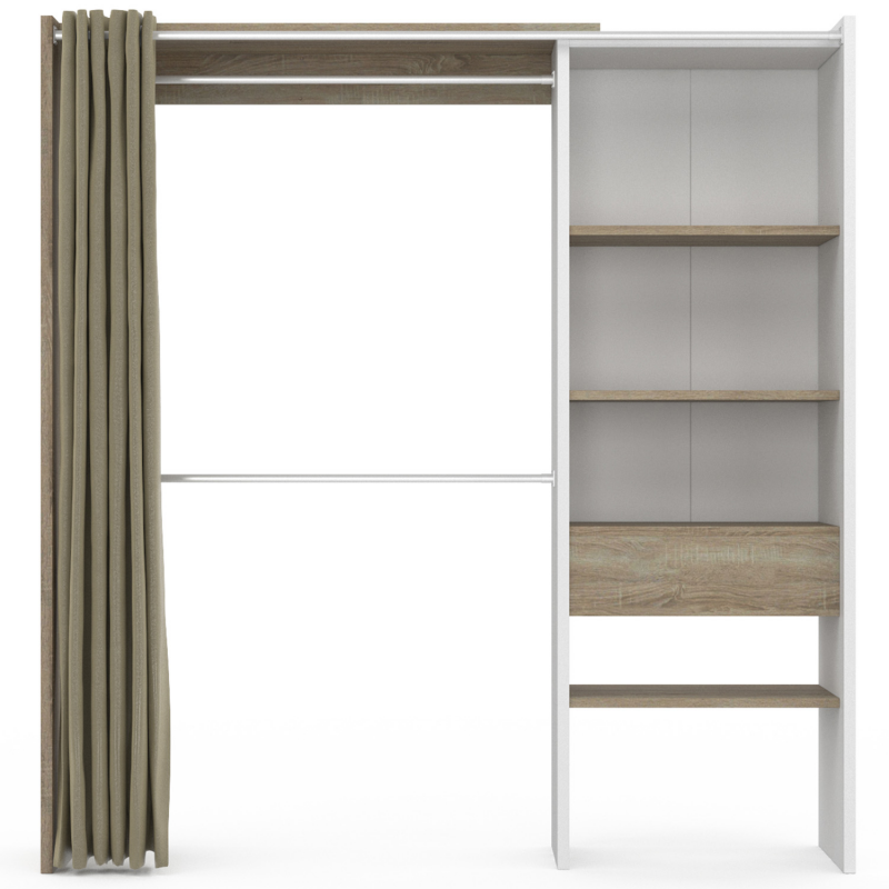 Dressing Extensible D'angle 200 X 150 X 180 Cm Hêtre Avec Penderies Tiroirs Etageres Rideaux Noirs 3662897112098 Dressing Extensible D'angle 200 X 150 X 180 Cm Hêtre Avec Penderies Tiroirs Etageres Rideaux Noirs 3662897112098