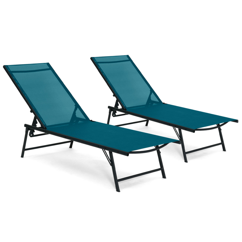 Lot De 2 Transats Jardin Kailua - Inclinables Acier Gris Et Toile Terracotta