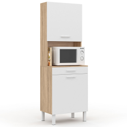 16063 - Cassettiera da cucina in legno bianco e faggio 60 cm Buffet de cuisine 60 CM CINA 2 portes + tiroir façon hêtre et blanc